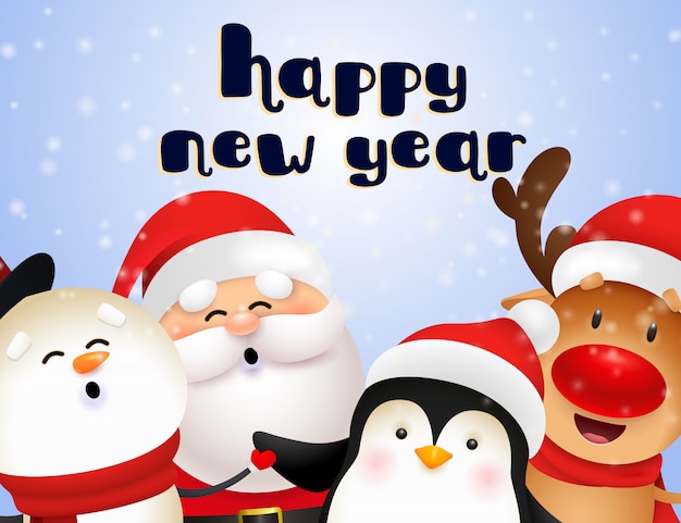 New Year postcard design with cute Santa