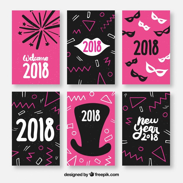 Новогодние открытки, установленные розовым и черным