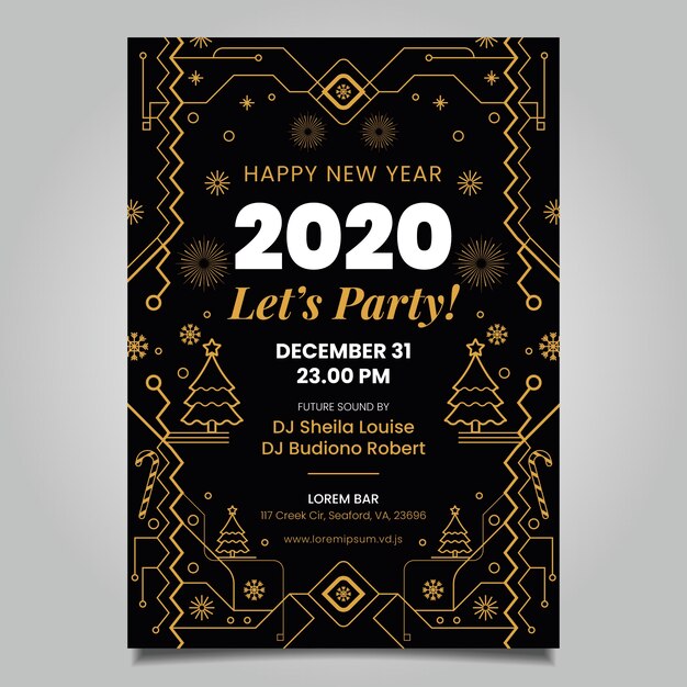 New year poster template outline style