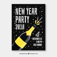 Vettore gratuito anno nuovo poster con bottiglia di champagne gialla