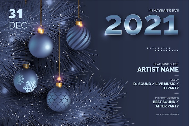 Free vector new year's eve poster with realistic christmas balls