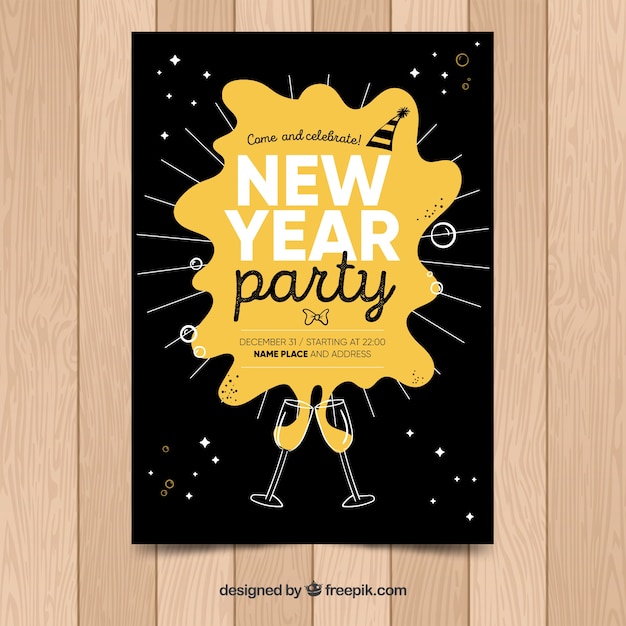 Free vector new year's hand drawn party poster with champagne