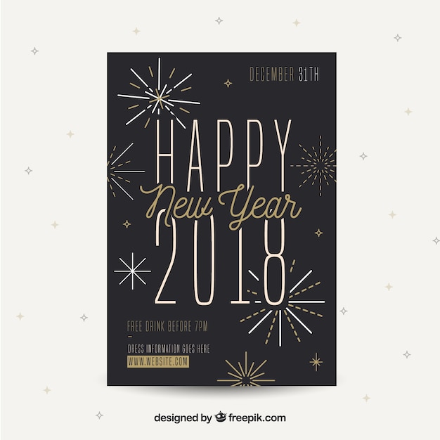 Free vector new year's party flyer in black with golden elements