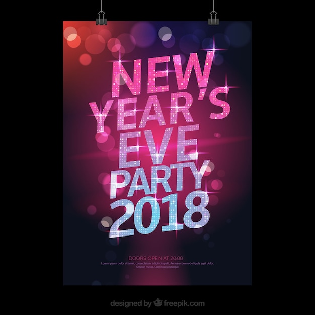 Vettore gratuito poster del partito di new year con lettere glittery