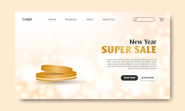 New year sale landing page gold blue background snow exclusive box vector