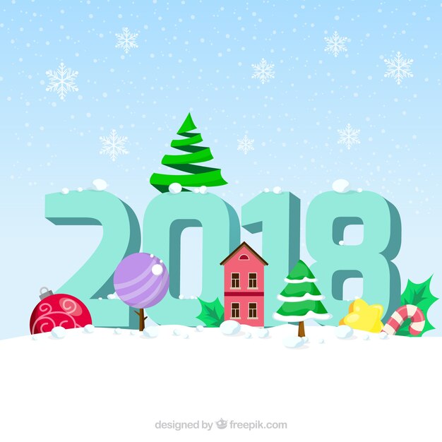 New year snow background with christmas elements