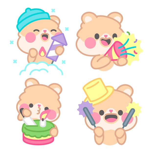 New year stickers collection with kimchi the hamster