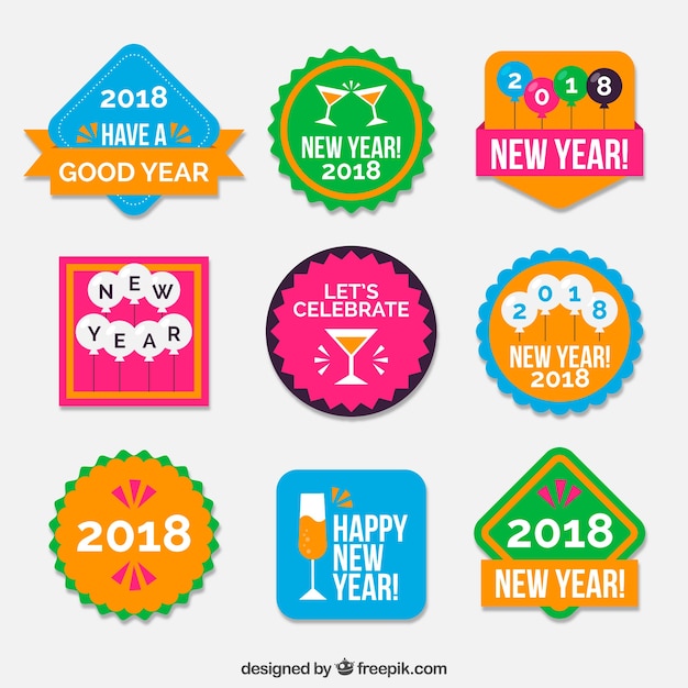 Free vector new year stickers pack