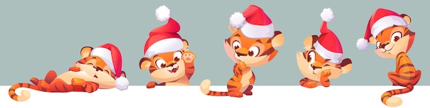 New year tiger in santa hat  chinese zodiac