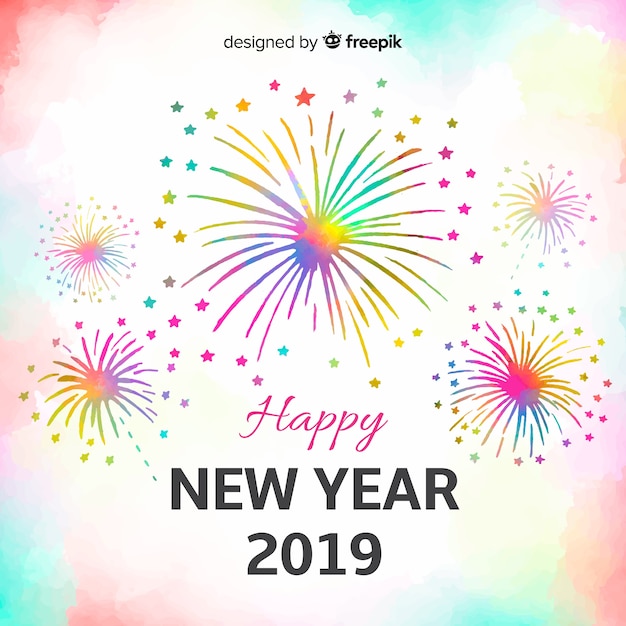 New year watercolor colorful fireworks background