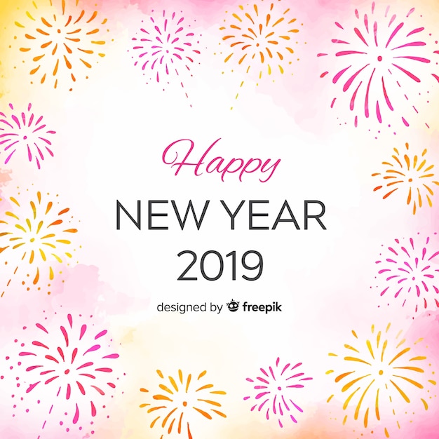 Free vector new year watercolor fireworks background