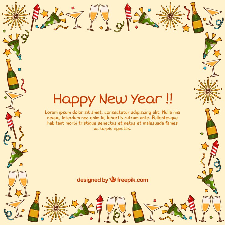 Free Vector new year with hand drawn frame