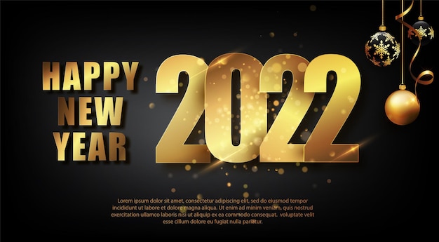 Capodanno 2022. illustrazione vettoriale di felice anno nuovo oro e nero collors