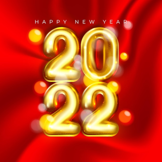 新年2022年。新年あけましておめでとうございますの金と赤の色のベクトル図
