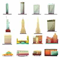 Free vector new york city buildings landmarks tourists attractions and transportation elements