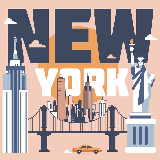 Free Vector new york landmarks illustration