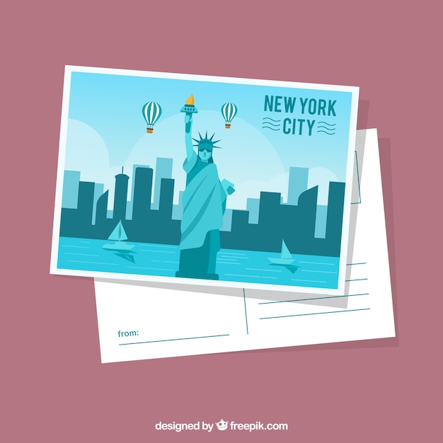 Modello di cartolina di new york con design piatto