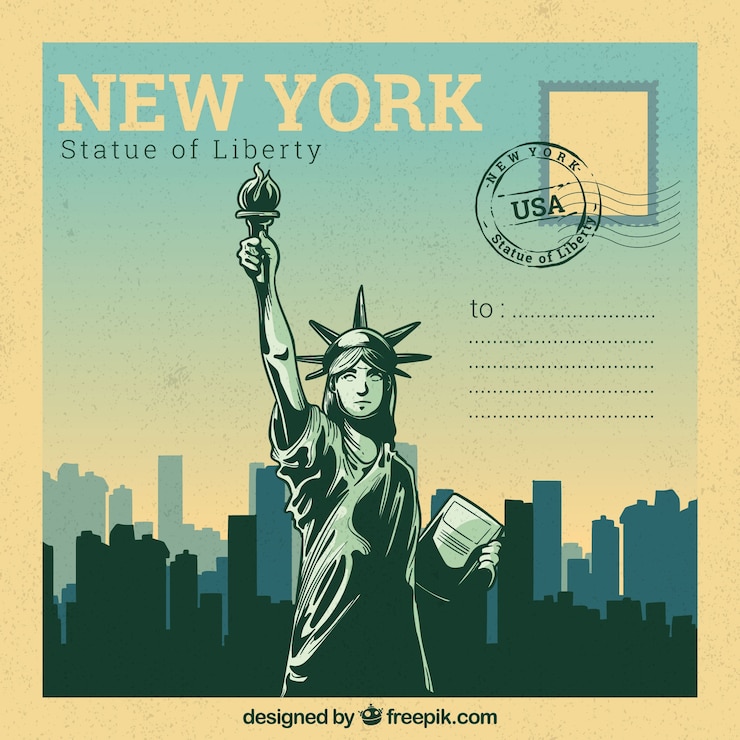 Free Vector new york postcard template with hand drawn style