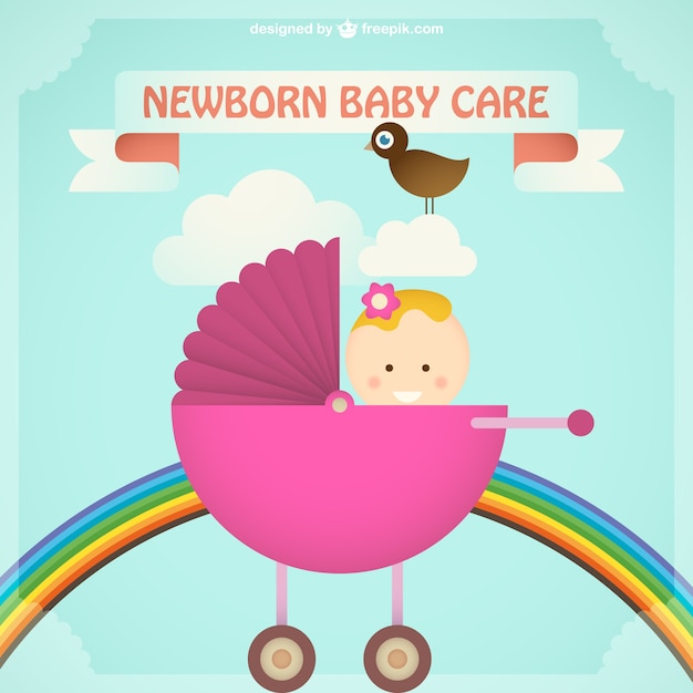 Newborn baby girl in a pink pram