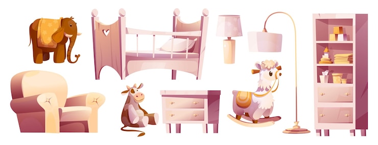 मुफ़्त वेक्टर newborn nursery room interior set