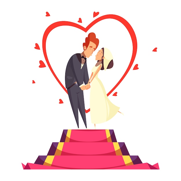 Newlyweds cartoon composition