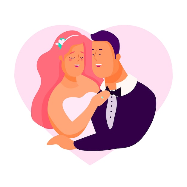 Free vector newlyweds couple hugging each other