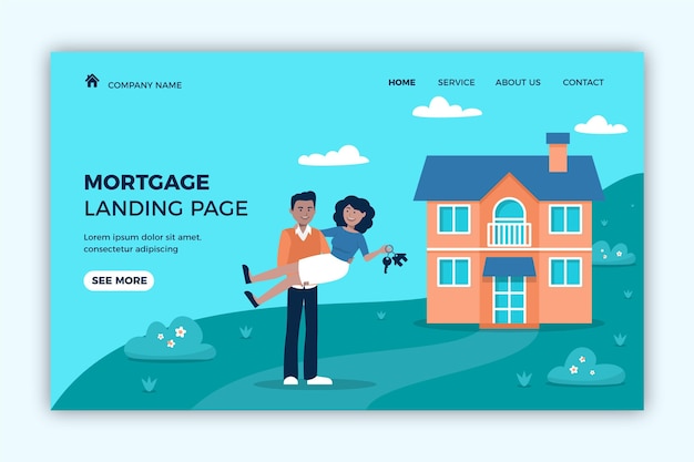 Free vector newlyweds and new house mortgage landing page