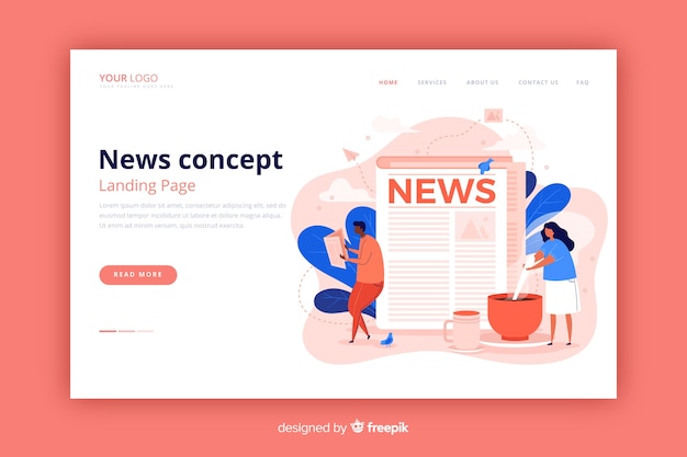 Free vector news landing page flat style