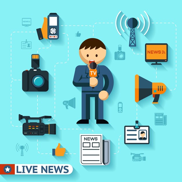 news and mass media vector concept, journalist and journalism flat icons