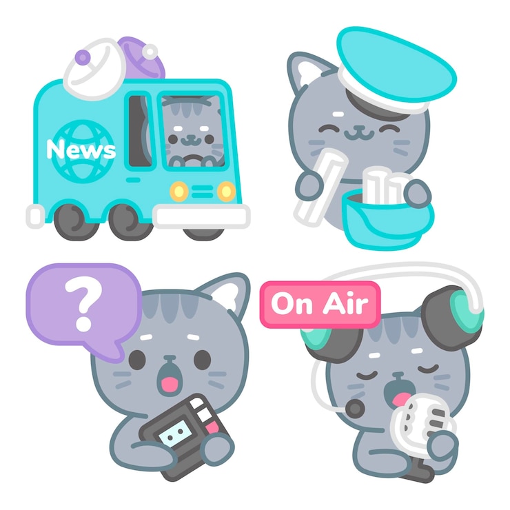 Free Vector news and media stickers collection with tomomi the cat