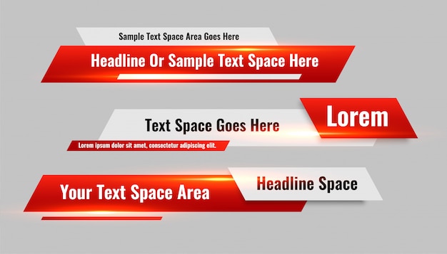 Free vector news style lower third red banners set