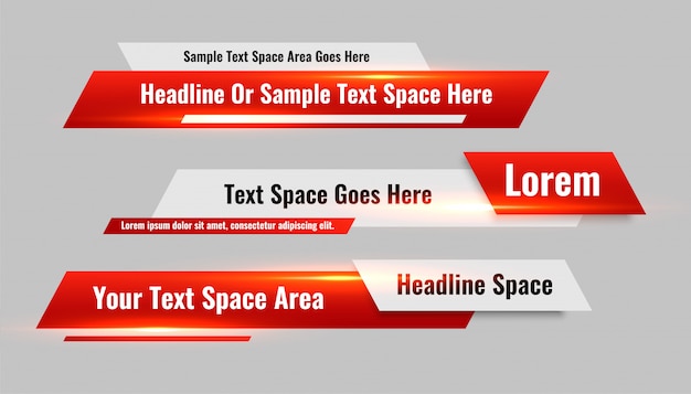 Бесплатное векторное изображение Новости стиля нижней трети красных баннеров установлены