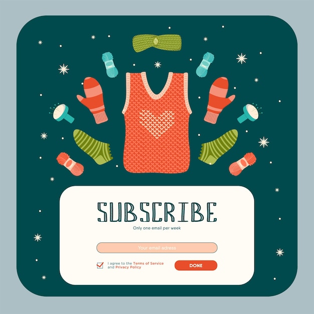 Free vector newsletter design with knitted handmade clothes