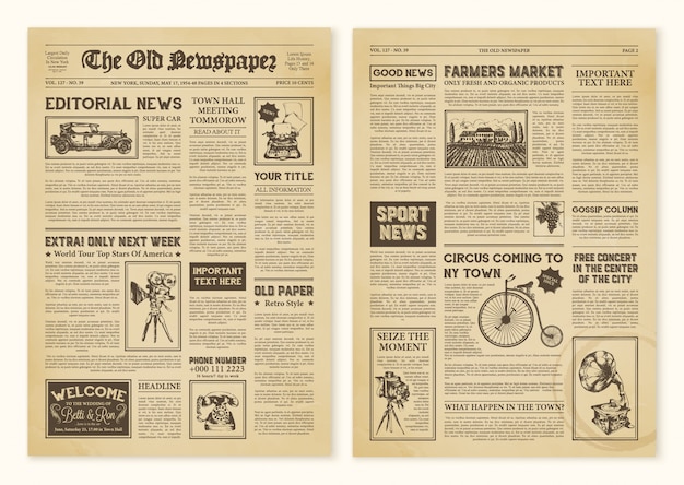 Free vector newspaper pages in vintage