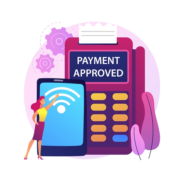 無料ベクター nfc接続の抽象的な概念図。銀行接続、nfc通信、非接触型カード支払い方法、銀行技術、金融取引、支払いアプリ。