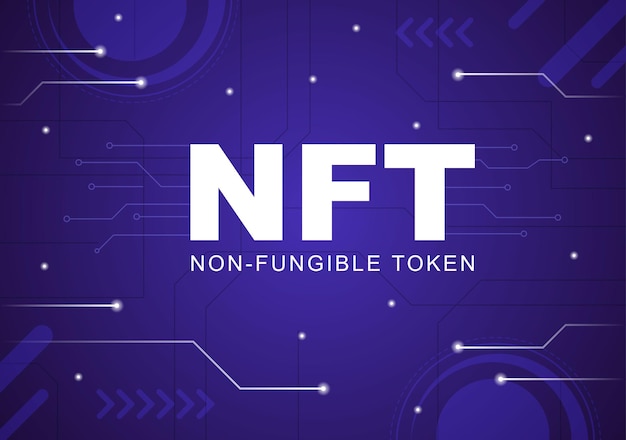 Nft non fungible token crypto art of converting into digital network with coin servers for banner or poster in flat background illustration