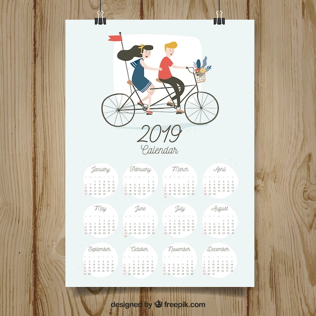 Free vector nice 2019 calendar in flat design