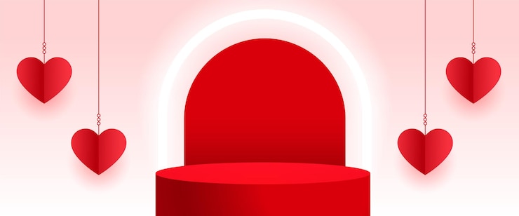 Free Vector nice 3d podium platform for product display with paper hearts
