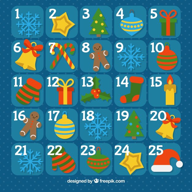 Free vector nice advent calendar in blue tones