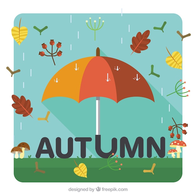 Free vector nice autumn background with an umbrella