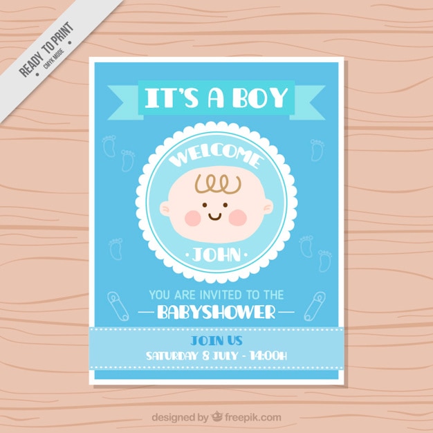 Free vector nice baby shower card in blue color