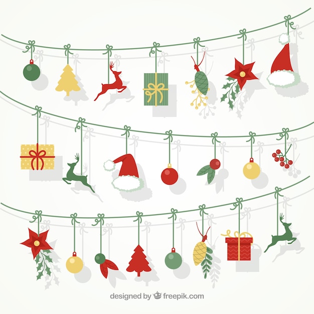 Free vector nice background of garlands with christmas elements