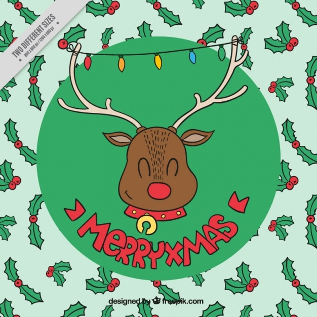 Free vector nice background of happy reindeer with hand drawn mistletoe