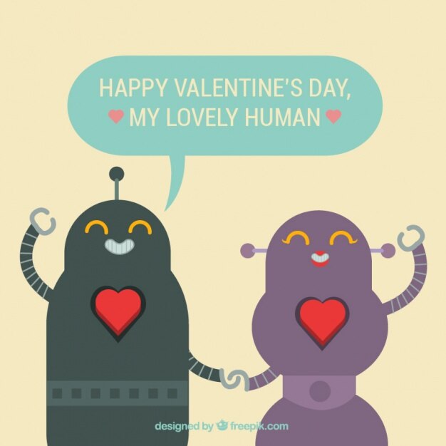 Free Vector nice background with characters robots in love 