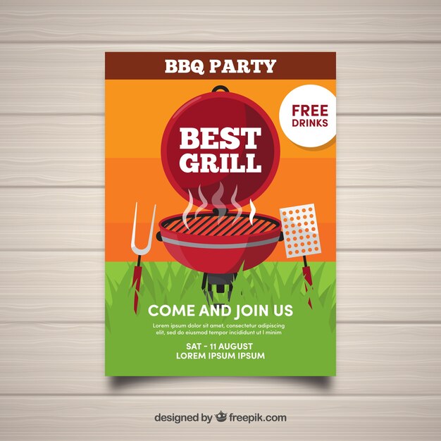 Nice barbecue party poster in flat design