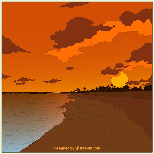 Vettore gratuito bella spiaggia, tramonto