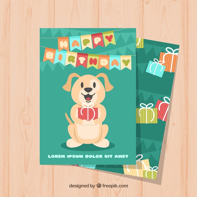 Nice birthday card with a dog in flat design