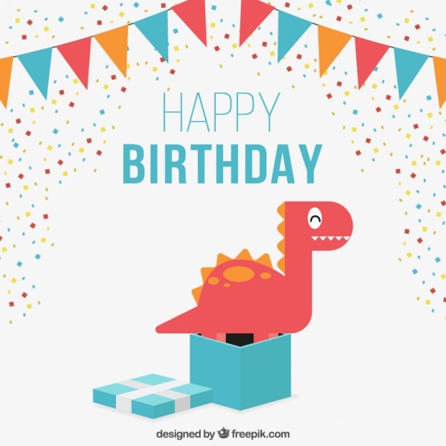 Vettore gratuito carta di compleanno bella con una bella dinosauro