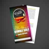 Vettore gratuito subh diwali testo modello di masterizzazione diya brochure