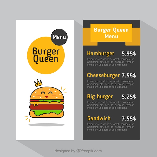 Vettore gratuito ottimo menu di hamburger